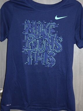 Nike Navy Short Sleeve Dri-FIT Tee with Aqua Graphic
